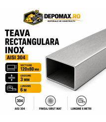 Teava rectangulara inox AISI 304, 120 x 80 x 3 mm, 6 metri